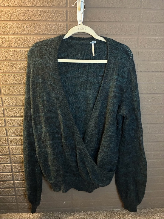 Free People Sweaters - Free People Dark Teal Green Draped Open Front Wool Blend Cardigan
